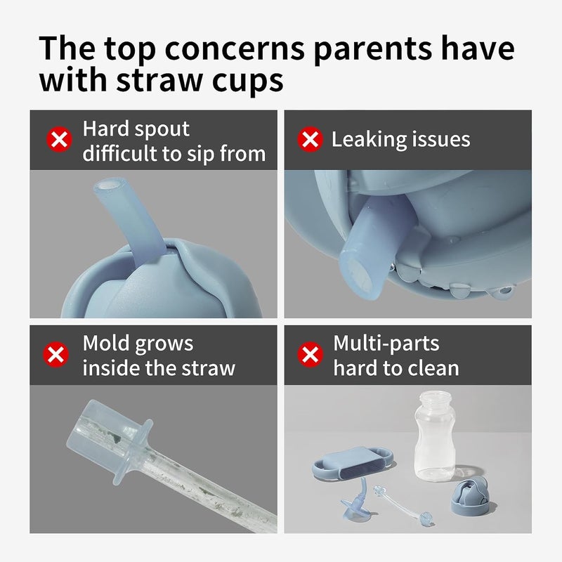 thyseed PPSU Weighted Straw Cup with Handles Toddlers Transition Bottles to Sippy Cups No Spill Learner Milk Water Baby Bottle Soft Silicone Spout Dishwasher Safe BPA Free 6+ Months 10oz/300mL 2 Pack - Image 3